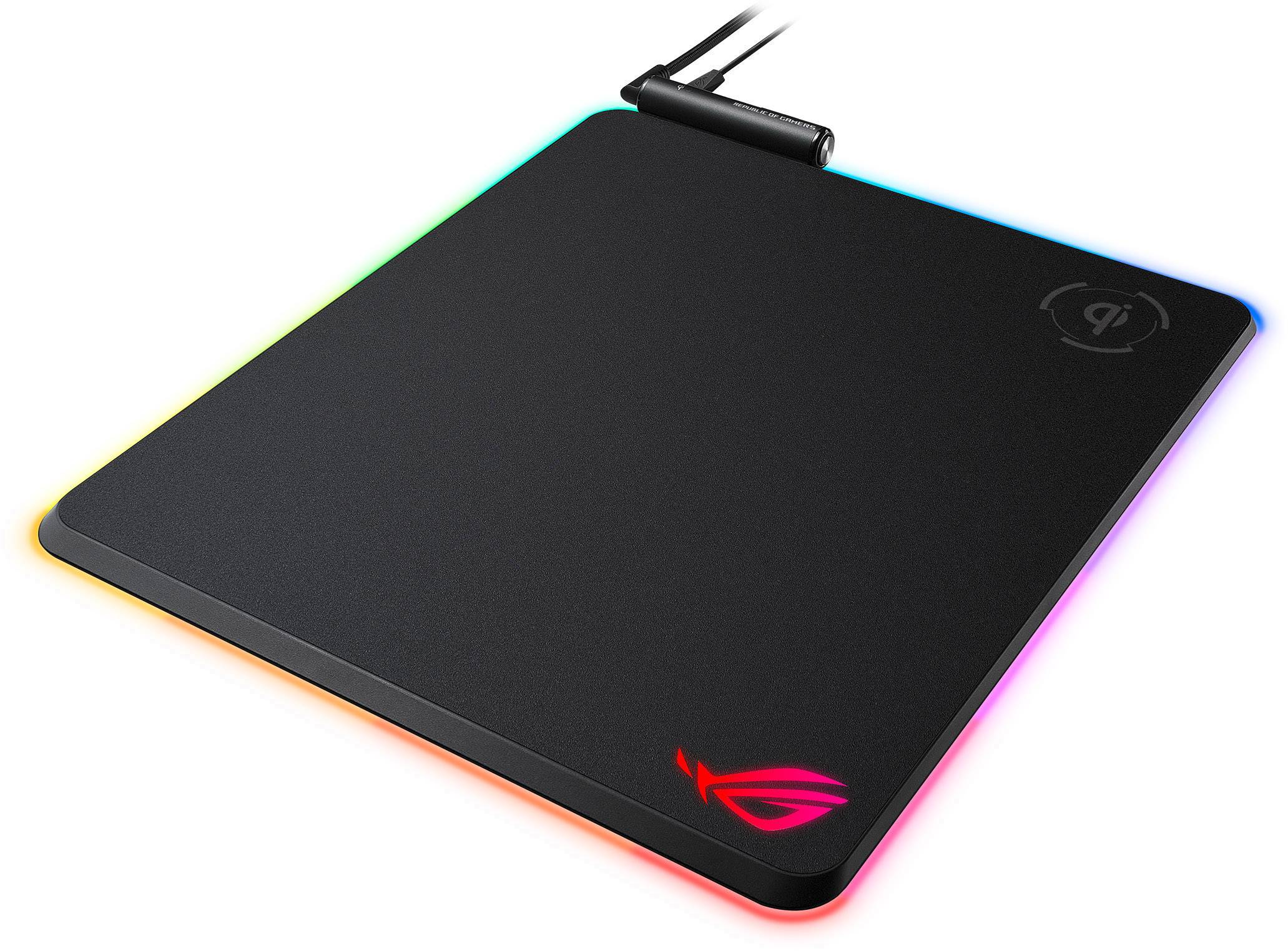Tapis de souris de gaming Asus ROG Balteus QI éclairé, chargement sans fil noir, RVB