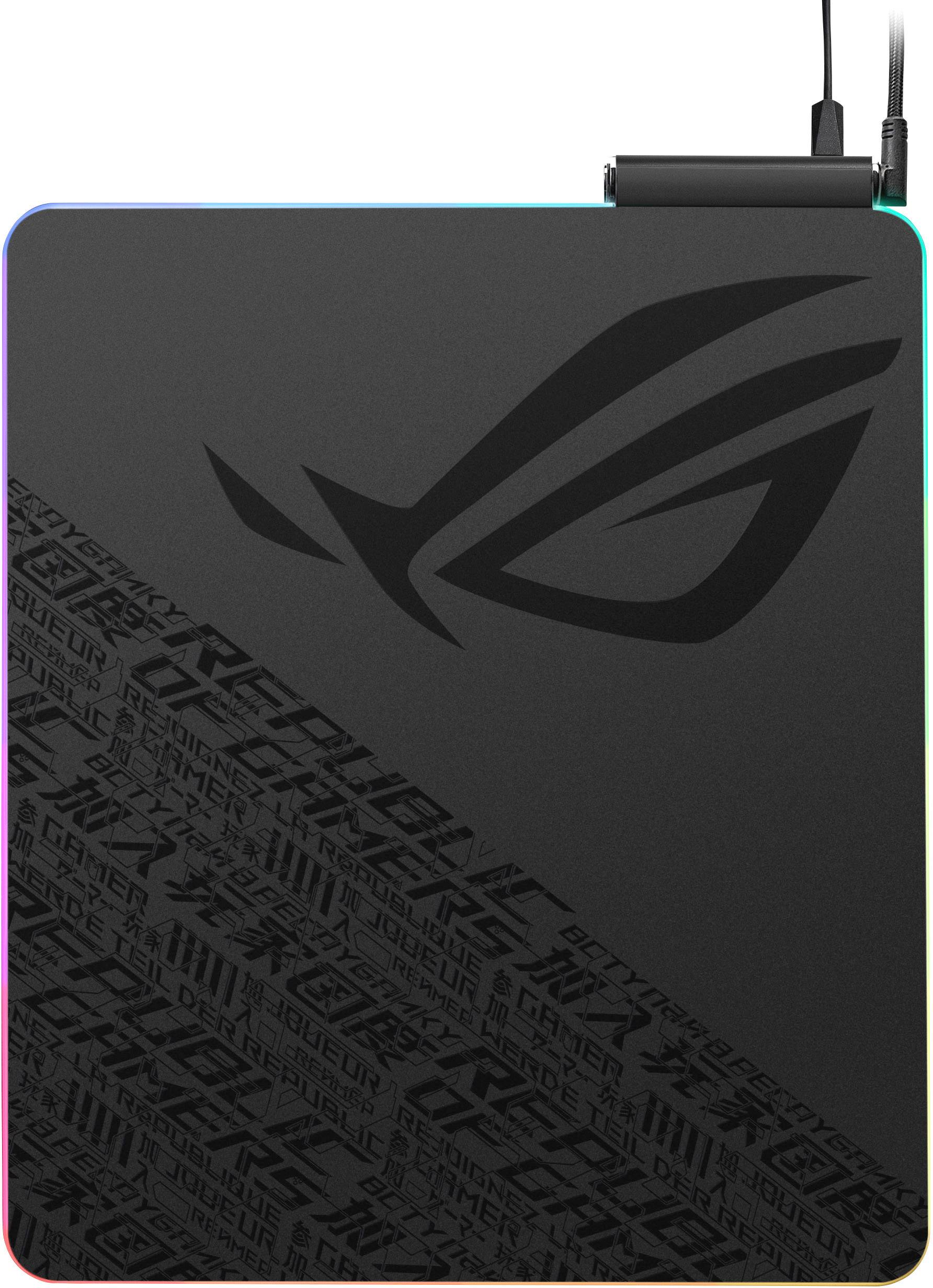 Tapis de souris de gaming Asus ROG Balteus QI éclairé, chargement sans fil noir, RVB