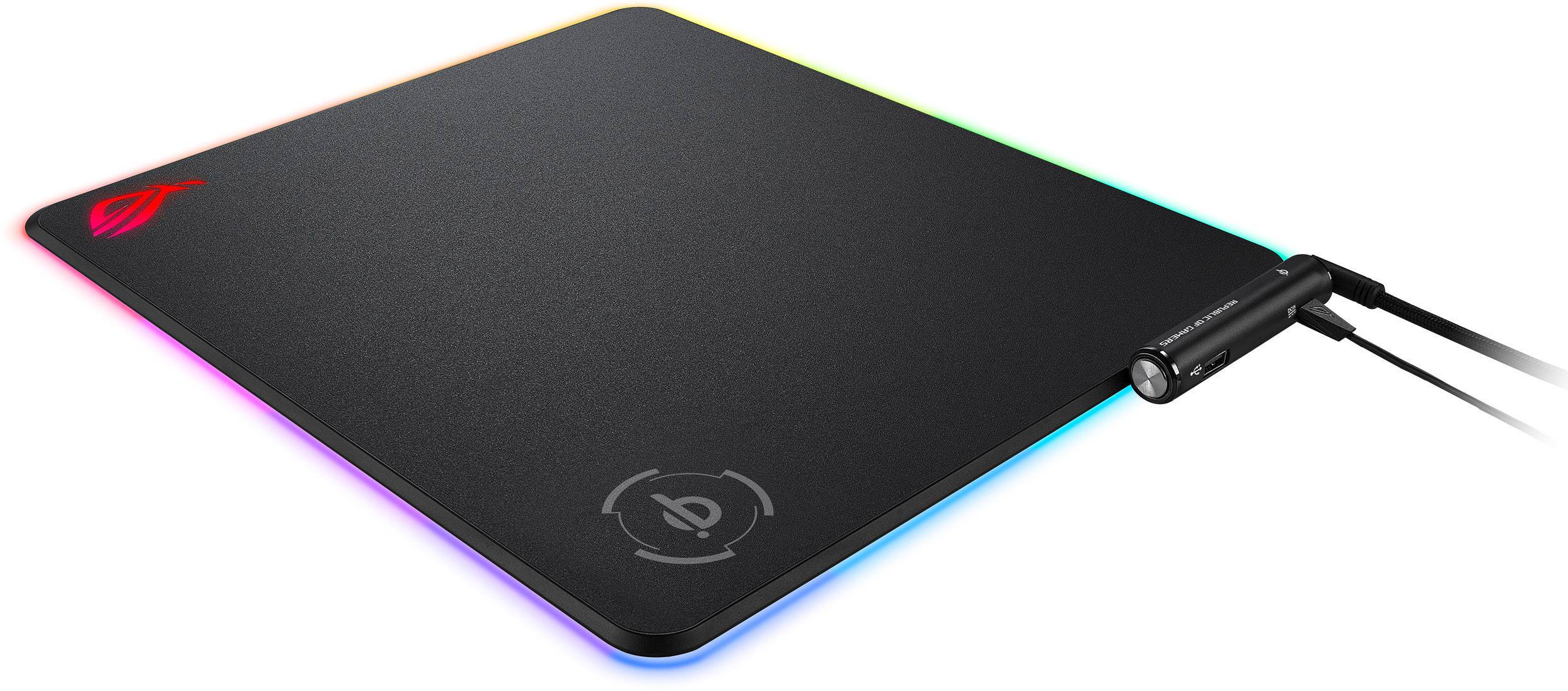 Tapis de souris de gaming Asus ROG Balteus QI éclairé, chargement sans fil noir, RVB