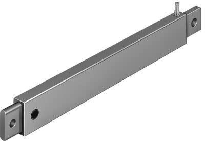Profilé en aluminium à section rectangulaire, avec deux perçages aux extrémités. Convient pour une utilisation industrielle ou des applications de montage.