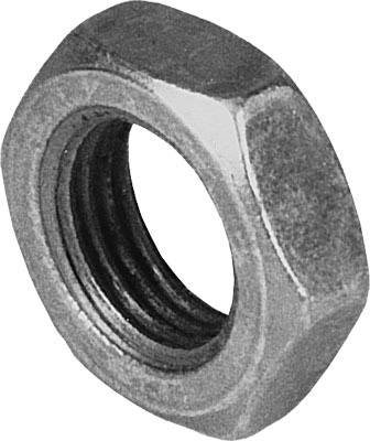 Écrou hexagonal en métal, de couleur argent. Il est utilisé pour fixer et sécuriser des vis.