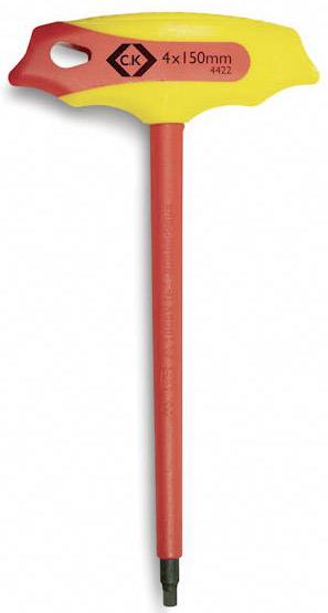 Tournevis T-Griff avec manche jaune et rouge, taille 4x150 mm, idéal pour un travail précis dans des espaces restreints.