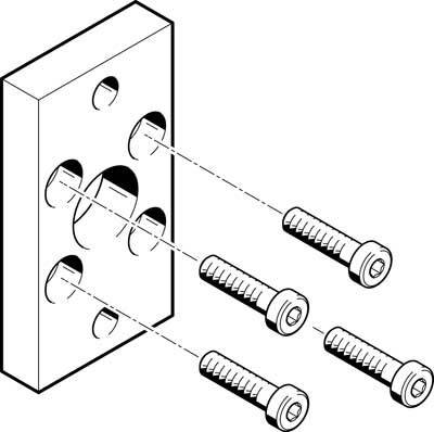 Un support à quatre boulons est monté sur une surface. Les boulons sont prévus pour fixer le support.