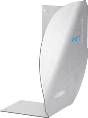 Un composant blanc et incurvé portant le logo bleu 'FESTO' sur le côté. Il possède une base plate permettant une fixation sur des murs ou des machines.