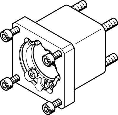 Dessin technique d'un composant complexe avec des vis et une structure circulaire au centre.