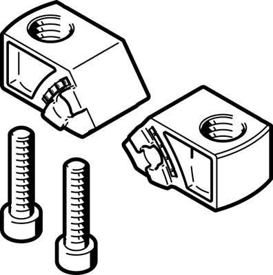 Deux supports métalliques rectangulaires à bords striés, accompagnés de deux vis. Ils sont utilisés pour la fixation de pièces techniques.