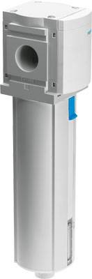 Un filtre blanc, cylindrique, avec une tête rectangulaire, partiellement en plastique, représenté dans un contexte technique.