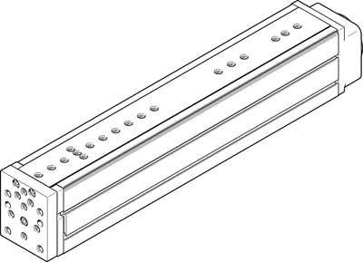 Dessin technique d'une pièce mécanique rectangulaire avec des trous sur la face supérieure et la face frontale, probablement un composant d'un système plus large.
