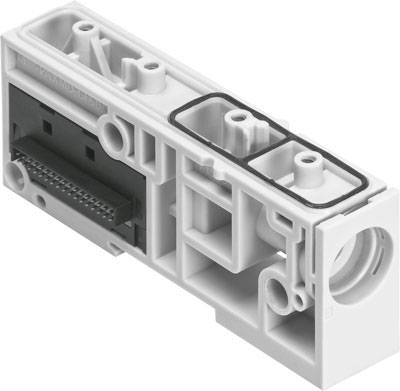 Une pièce en plastique blanc comportant plusieurs ouvertures et des joints d'étanchéité noirs, probablement un composant technique.
