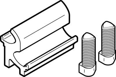 Dessin technique d'un support de tube et de deux vis représentant la fixation d'un tuyau.