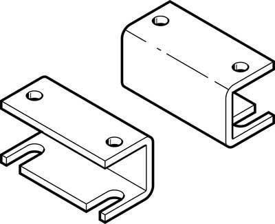 L'illustration montre deux équerres métalliques en forme de L avec des trous de perçage, utilisées à des fins de fixation.