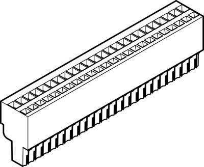 Un dessin technique d'un connecteur rectangulaire avec plusieurs broches disposées en deux rangées.