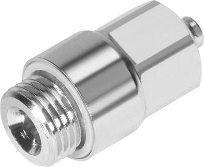 Ein glänzender, silberner Metalladapter mit Gewinde, möglicherweise für Sanitär- oder technische Anschlusszwecke.