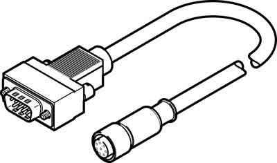 Illustration d'un câble série avec une fiche D-Sub et un connecteur cylindrique, tous deux dessinés en noir et blanc.