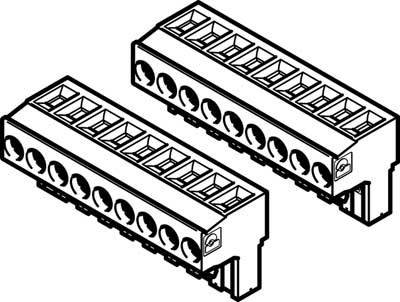 Deux dessins techniques de barrettes de connexion avec plusieurs prises, disposées côte à côte. Adaptés aux connexions électriques.