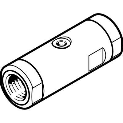 Un diagramme simple en noir et blanc représente un connecteur métallique cylindrique fileté avec des caractéristiques structurelles spécifiques.