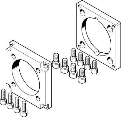 Deux plaques de montage carrées avec des vis, adaptées pour la fixation d'unités de ventilation sur des équipements électroniques ou des boîtiers.
