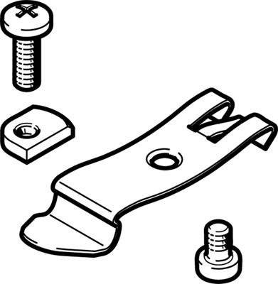 Illustration de matériel de montage : vis, écrou, rondelle et support de tôle. Utilisé pour l'assemblage de meubles ou d'appareils.