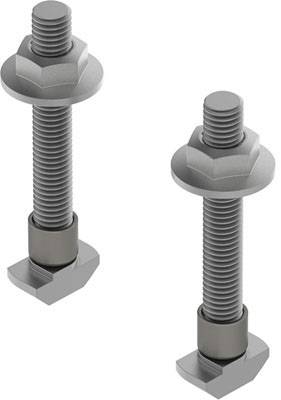Deux vis en argent avec des écrous hexagonaux sur un fond blanc. Les deux vis sont droites et identiques.