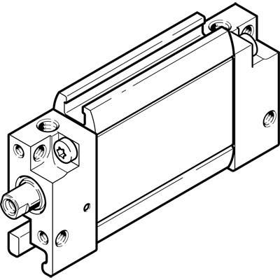 'Dessin technique d'un cylindre pneumatique avec possibilités de montage aux deux extrémités et deux raccordements.'