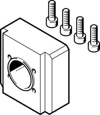 Dessin technique d'un équerre métallique avec quatre boulons de fixation.
