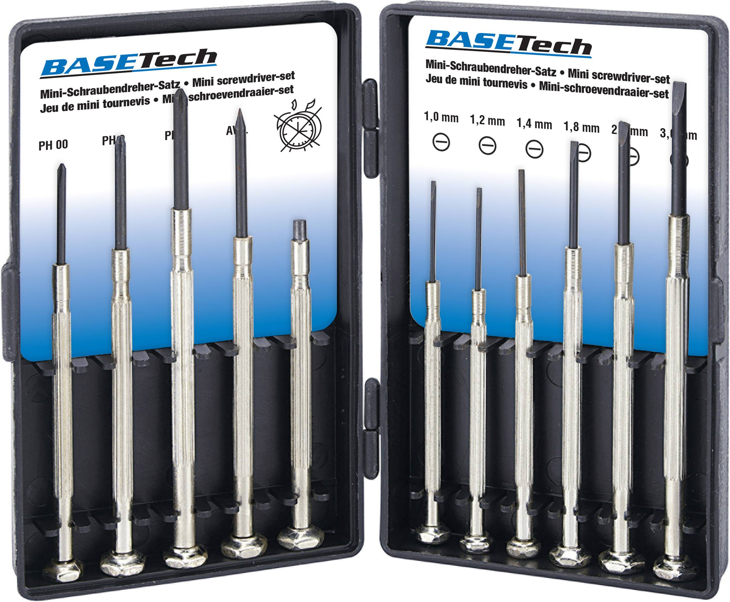 Basetech pour l'électronique et la mécanique de précision, pour l'atelier Tournevis de montage vis à fente, cruciforme Phillips