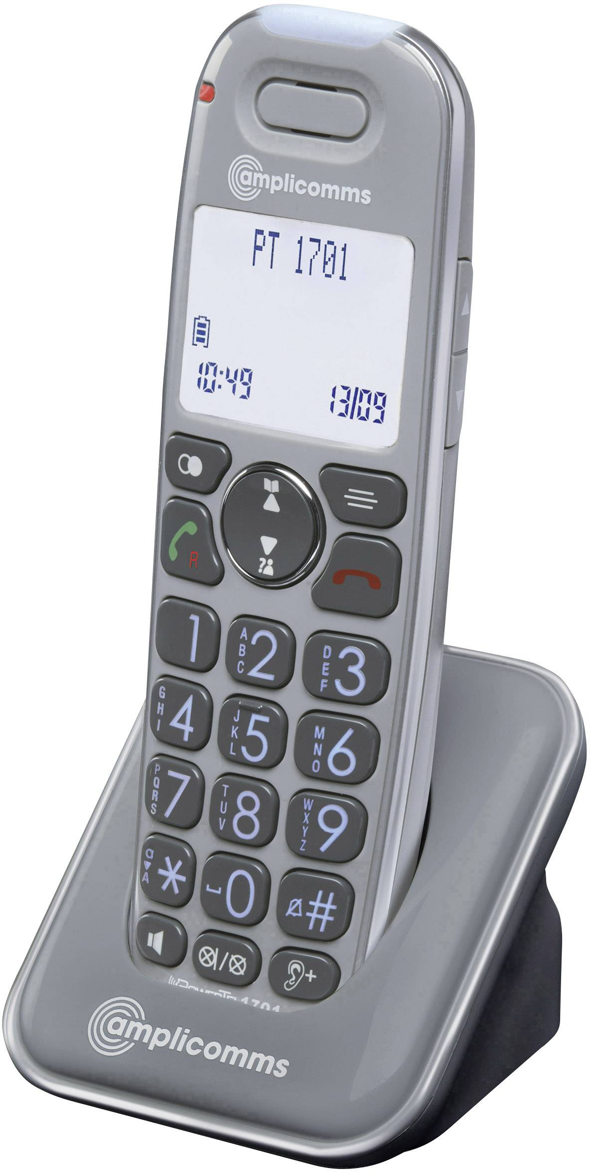 Amplicomms PowerTel 1701 Schnurloses Seniorentelefon LC-Display Punktmatrix Mono Grau