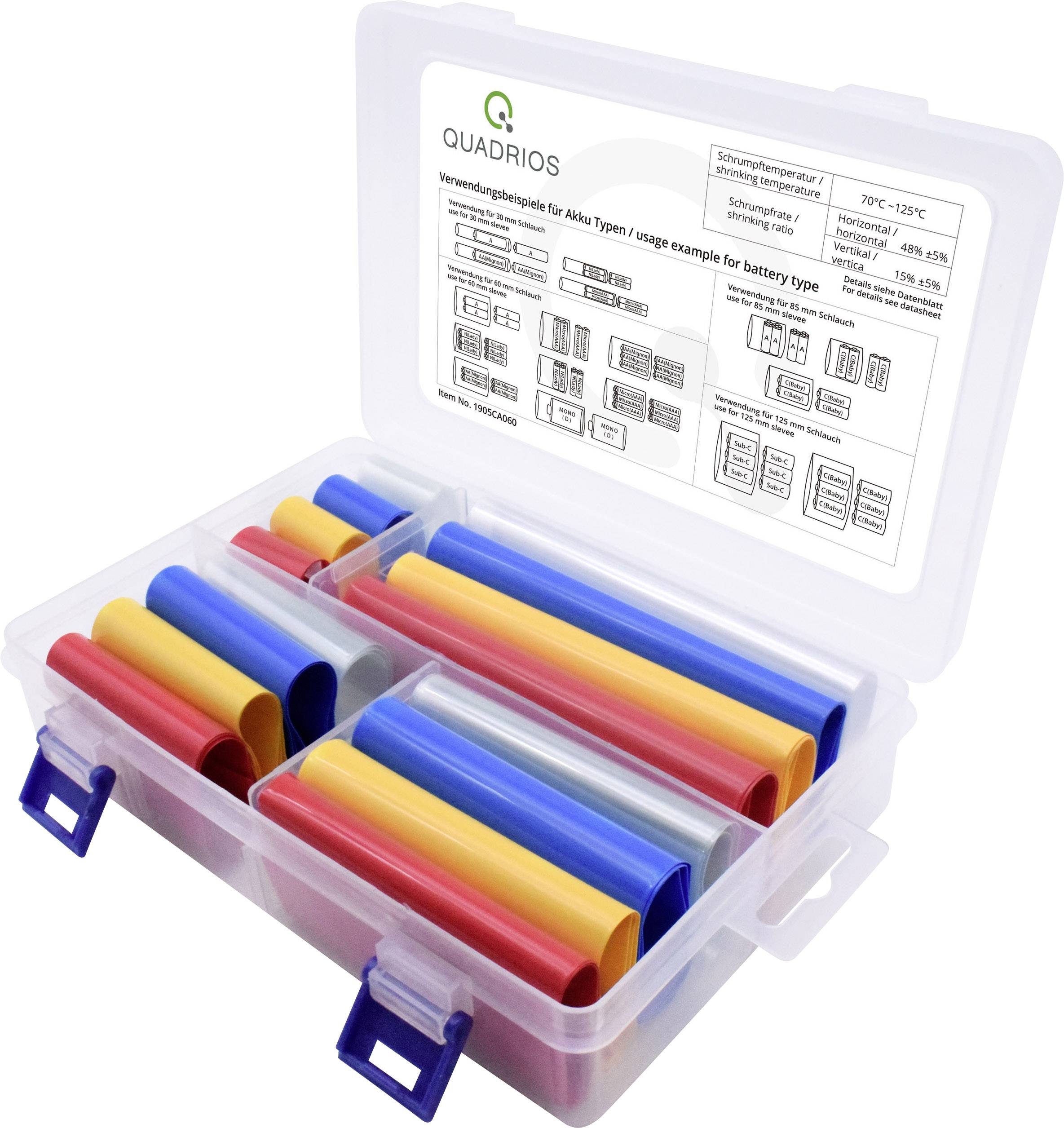 Quadrios 1905CA060 Gaine thermorétractable pour batteries sans colle transparent, bleu, jaune, rouge Taux de retreint:2:1 16
