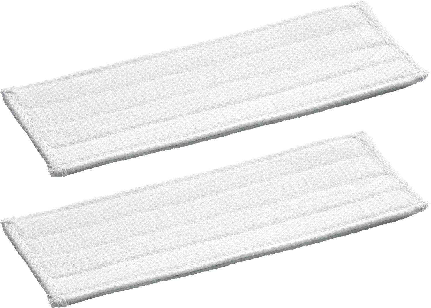Deux tampons de nettoyage rectangulaires blancs, légèrement texturés, sur un fond neutre.