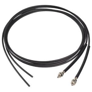 Un câble coaxial noir avec deux connecteurs à une extrémité, utilisé pour la transmission de signaux télévisuels.