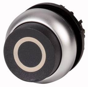 Bouton-poussoir noir rond avec bordure argentée, couramment utilisé pour commander des appareils électriques.