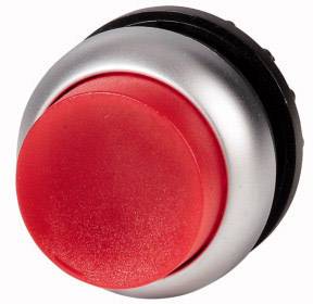 Un grand bouton rouge et rond avec un bord argenté, adapté aux utilisations nécessitant une invitation visuelle claire.