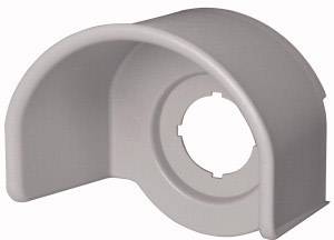 Bouclier de protection en plastique gris, semi-circulaire, avec un trou central. Principalement utilisé à des fins de protection et de couverture.