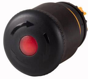 Un bouton noir avec un centre rouge et des flèches indiquant le sens de rotation. Probablement un élément de commande.