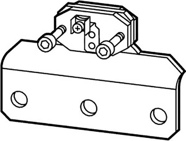 Dessin technique d'un clip de montage à trois trous et deux vis. Illustre un élément de fixation pour un composant de machine.
