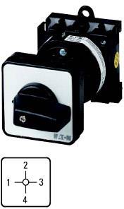 Commutateur rotatif noir sur fond blanc, étiqueté avec quatre positions : 0, 1, 2, 3. Adapté pour le contrôle d'appareils électriques.