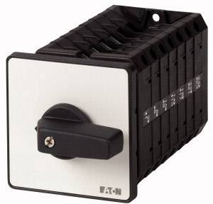 Commutateur électrique rotatif de couleur noire avec une poignée, marqué de différents niveaux pour contrôler les circuits électriques.