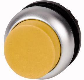 Bouton rond jaune avec bordure argentée, adapté pour les panneaux de commande industriels ou la commande de machines.