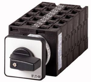 Commutateur rotatif avec plusieurs modules noirs et une poignée de rotation, destiné à commander des appareils électroniques, marque EATON reconnaissable.