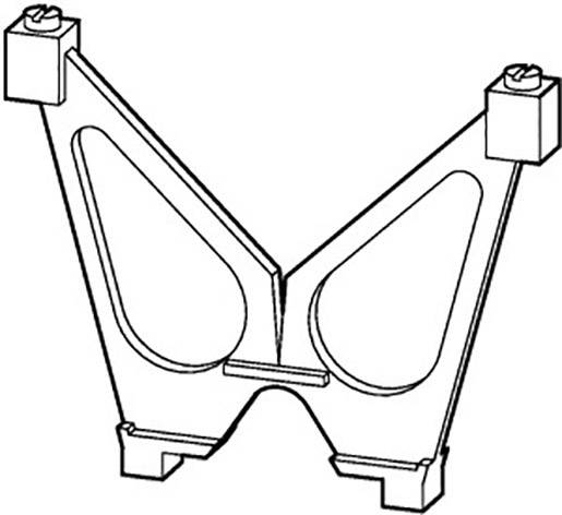 Dessin technique d'un composant en V avec des ouvertures symétriques et des extrémités de type bloc.