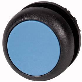 Bouton-poussoir rond avec touches bleues dans un boîtier noir, probablement destiné à des appareils électroniques ou des applications industrielles.
