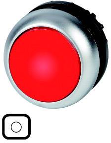 Bouton rouge avec un cadre argenté, à côté d'une petite icône ovale. Le bouton semble être un interrupteur ou un bouton d'alarme.