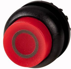 Bouton-poussoir rond rouge avec un bord noir, souvent utilisé pour la fonction d'arrêt d'urgence sur les machines.