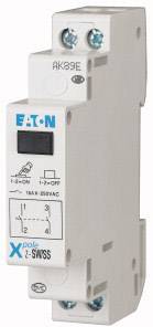 Disjoncteur électrique blanc avec marquage bleu 'Eaton', interrupteur noir et spécifications techniques.