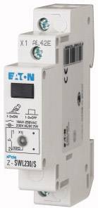 Un relais de commutation Eaton, modèle SWL230/S. Il présente les détails de connexion, de performance et les LED pour une utilisation dans des circuits électriques.