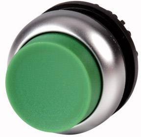 Un grand bouton rond vert avec un bord argenté qui pourrait être utilisé pour le contrôle ou l'interaction.