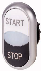 Interrupteur argenté avec 'DÉMARRER' en haut et 'ARRÊTER' en bas.