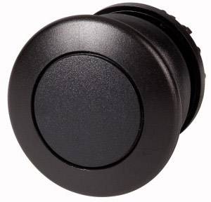 Bouton-poussoir noir sur fond blanc, couramment utilisé dans les appareils électroniques pour contrôler ou activer des fonctions.