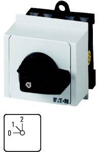Un interrupteur rotatif blanc avec un bouton noir et trois positions : '0', '1', '2'. L'interrupteur est de la marque Eaton.