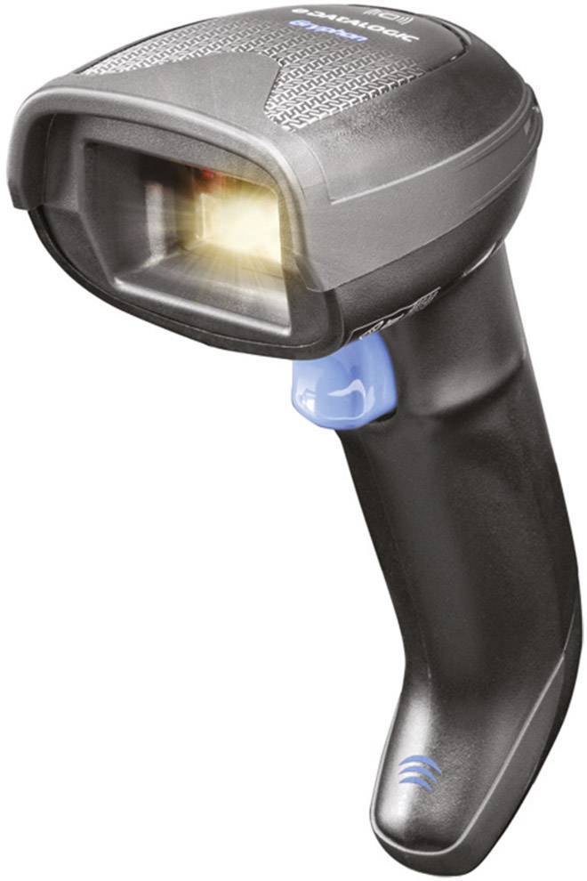 Un scanner portable doté d'une poignée ergonomique et d'un champ de scan éclairé, adapté à la reconnaissance de codes-barres dans les environnements de vente au détail ou de stockage.